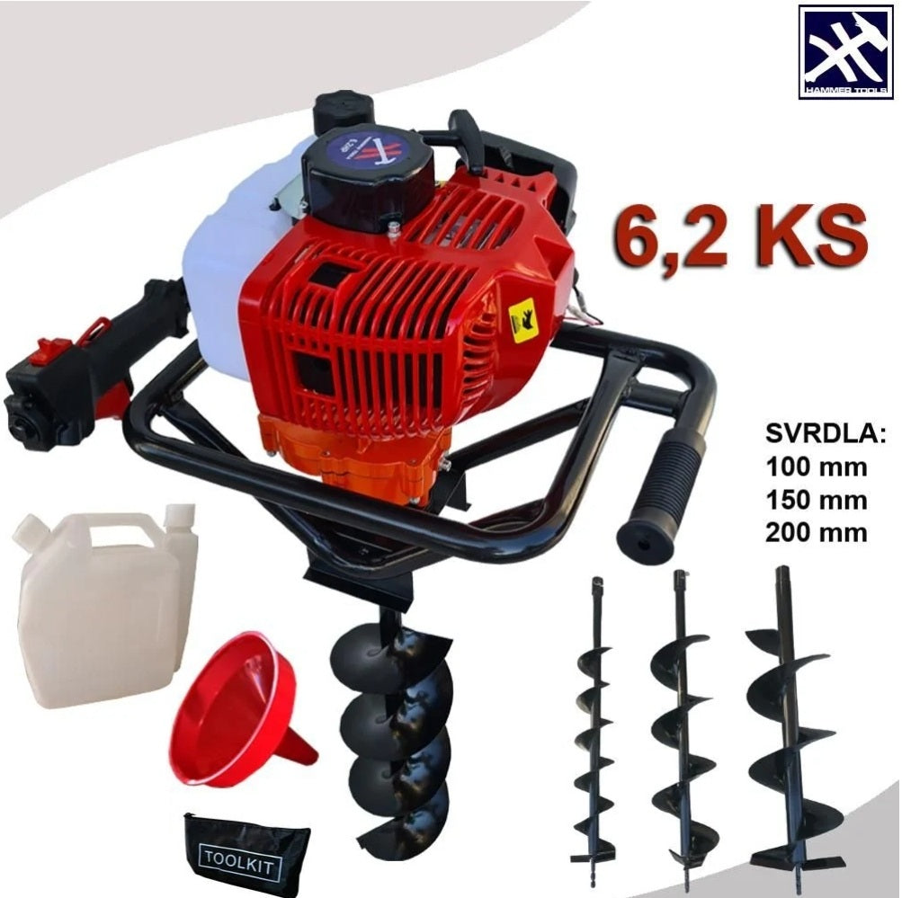 Benzinski bušač rupa 6,2 KS + GRATIS 3 dodatna svrdla