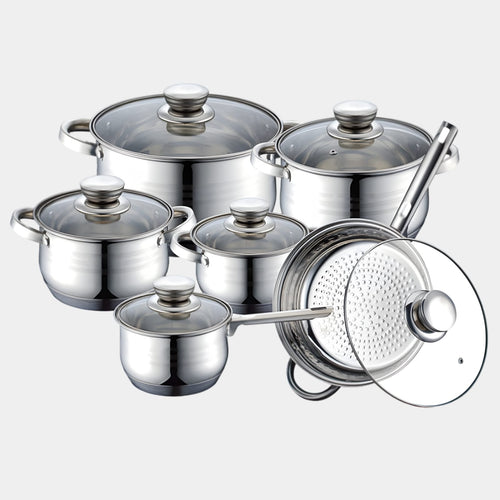 12-dijelni SET LONACA INOX SA STAKLENIM POKLOPCIMA