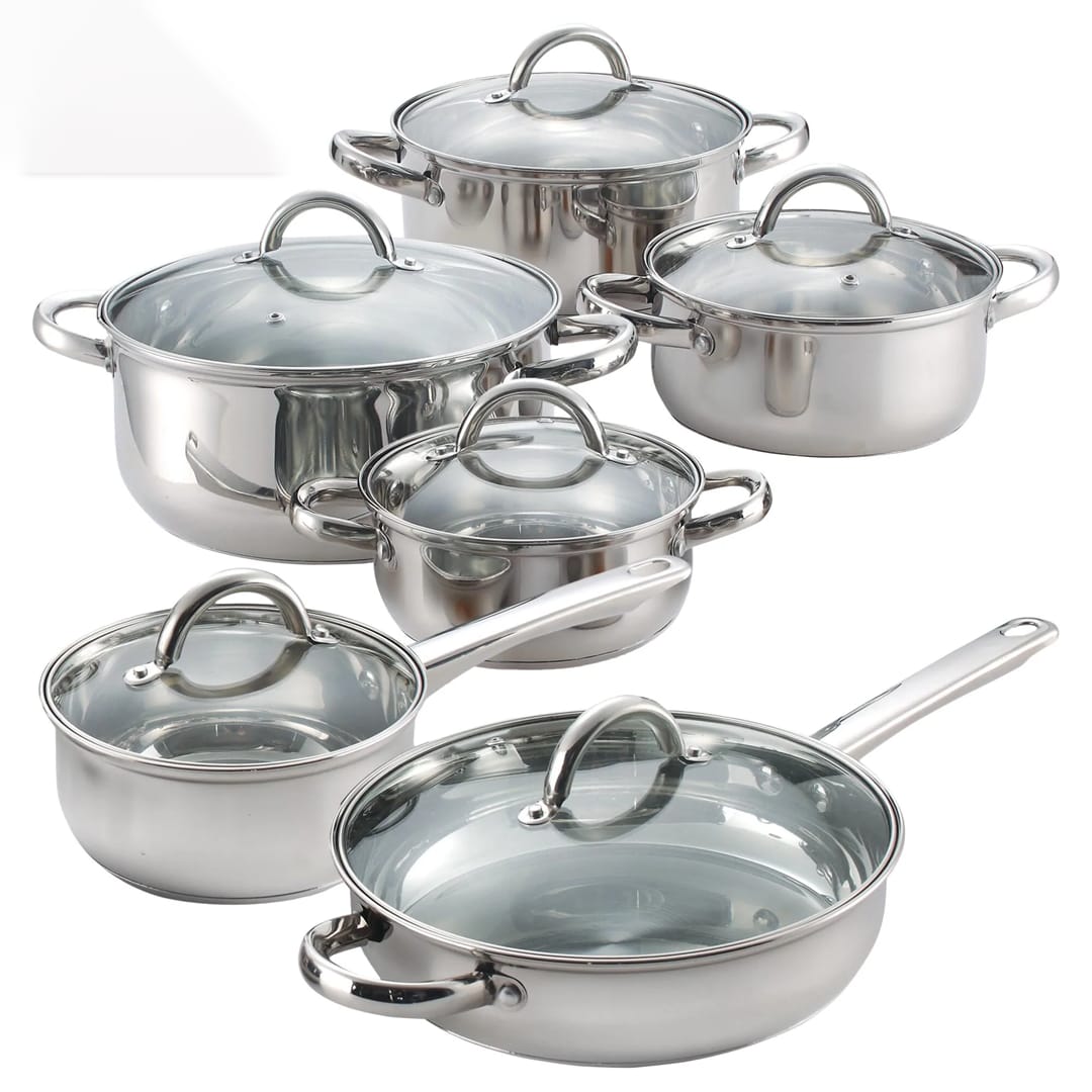 12-dijelni SET LONACA INOX SA STAKLENIM POKLOPCIMA