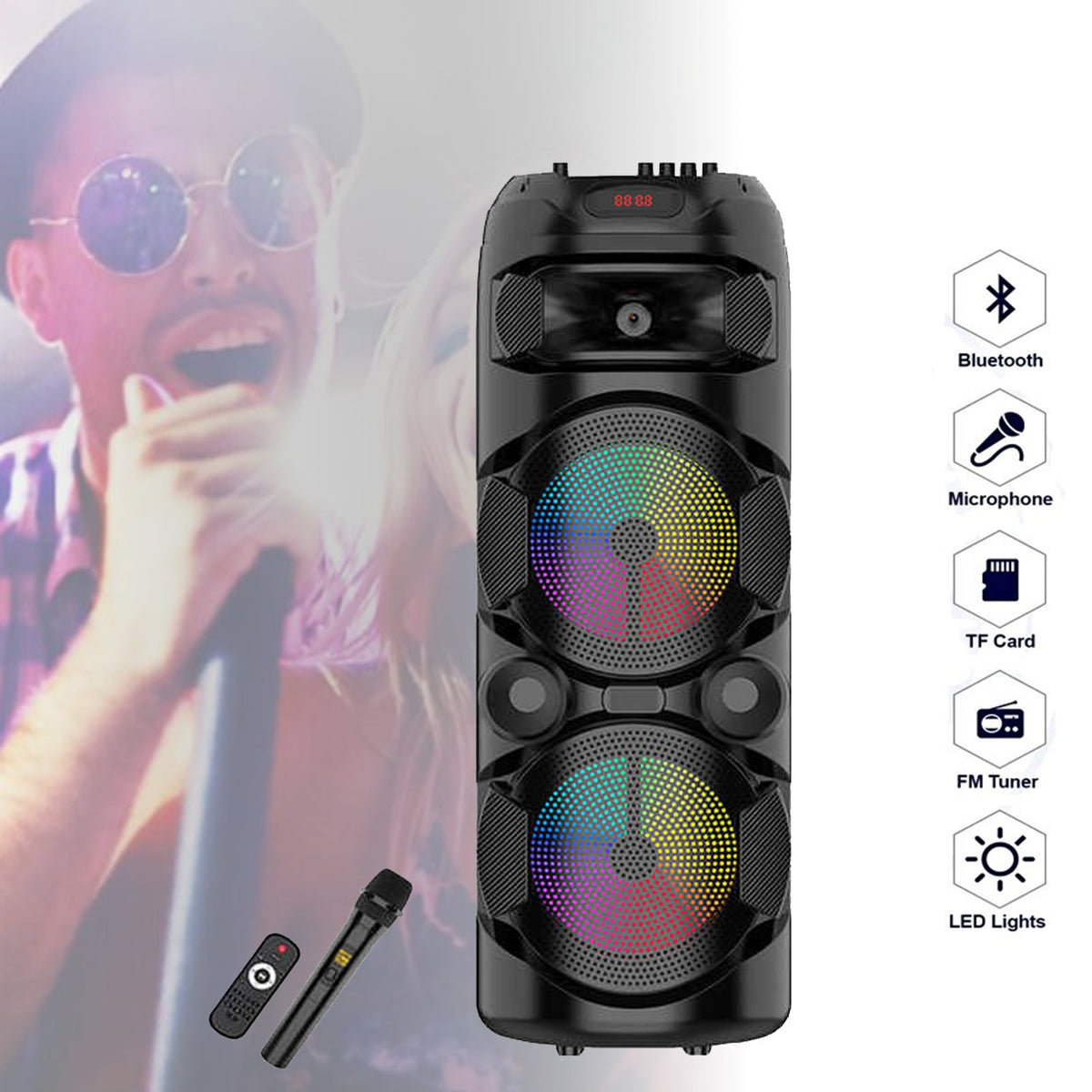 NAJVEĆI 80CM ZVUČNIK SA BEŽIČNIM MIKROFONOM I DALJINSKIM