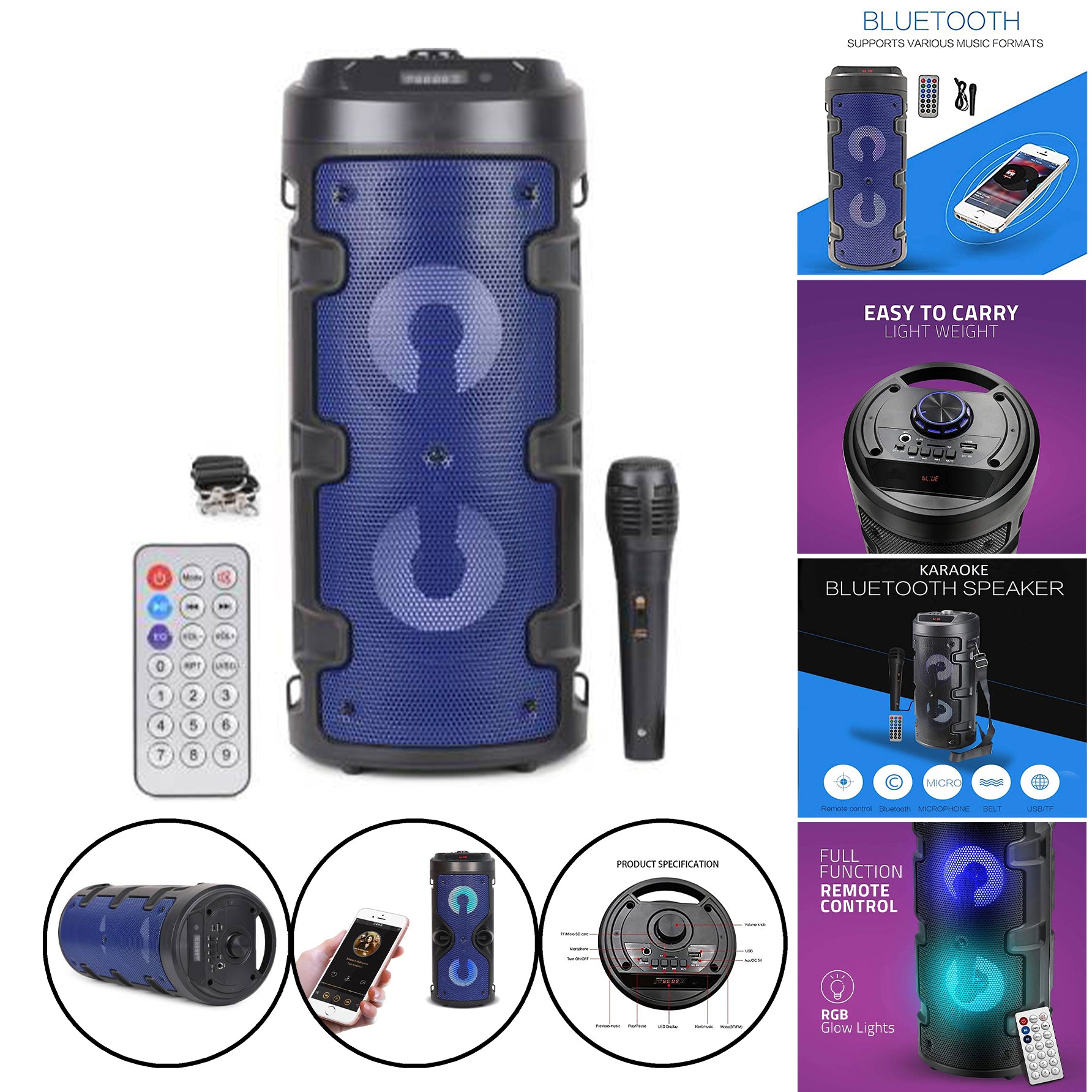 ZVUČNIK + MIKROFON+DALJINSKI + FM+USB+AUX+MIC+MICRO SD